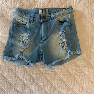 Light wash jean shorts